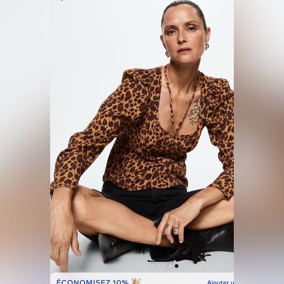 Mango Tops - Mango Kendal brown animal print blouse size S